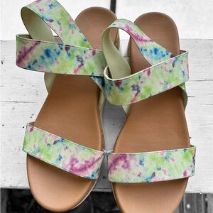 Maui Island Green and Pink Sandals with Watercolor Design